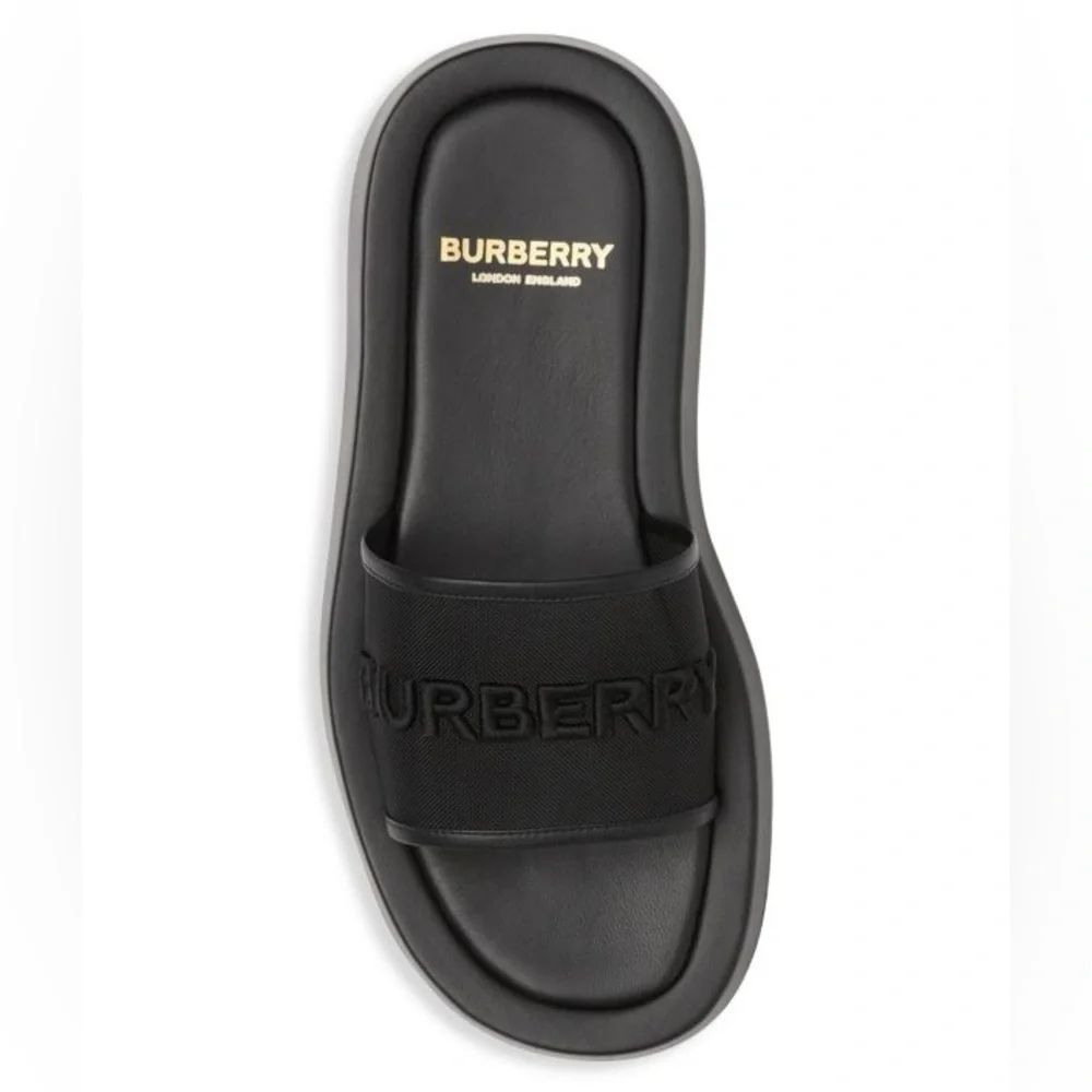 Burberry ‘Buckingham’ Mesh & Leather Logo Slides - Picture 1 of 14
